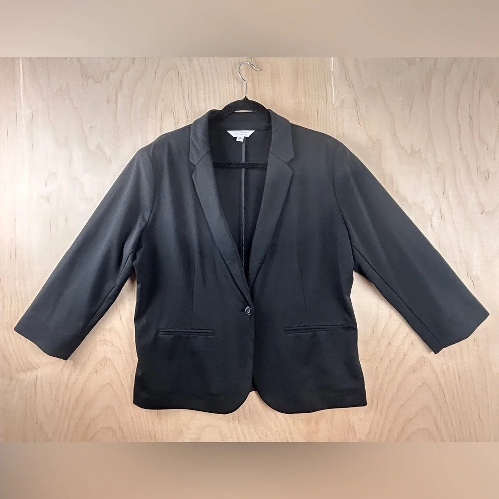 LC Lauren Conrad Womens Black Single‎ Button 3/4 Sleeve Knit Blazer XL